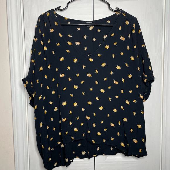 Madewell Womens High Low Blouse Black Yellow Floral Size 3X - Picture 1 of 7